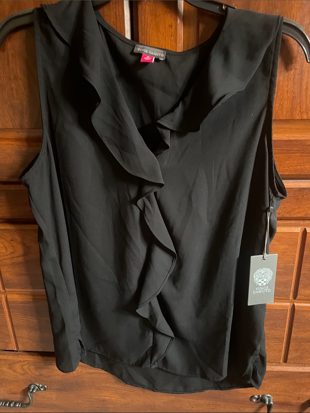 Vince Camuto Black Ruffle-Front Sleeveless Camisole